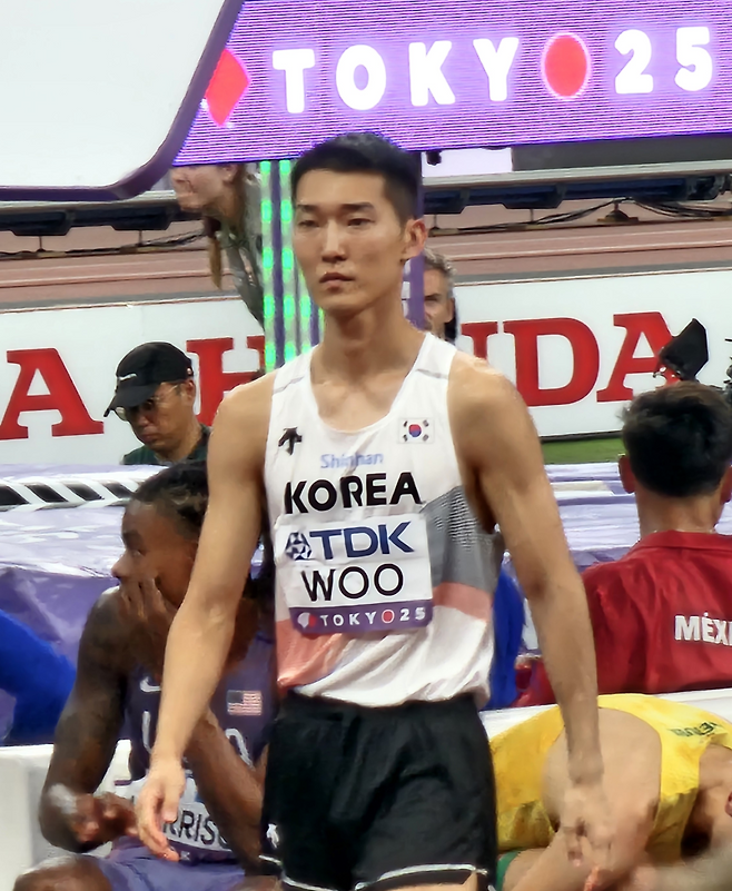 14일 일본 도쿄 국립경기장에서 열린 2025 세계육상선수권 남자 높이뛰기 예선에 나선 우상혁. 사진=대한육상연맹
