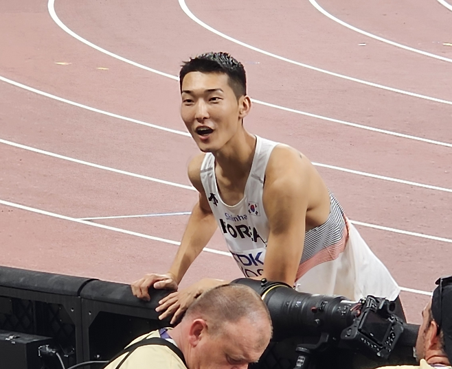 14일 일본 도쿄 국립경기장에서 열린 2025 세계육상선수권 남자 높이뛰기 예선에 나선 우상혁. 사진=대한육상연맹