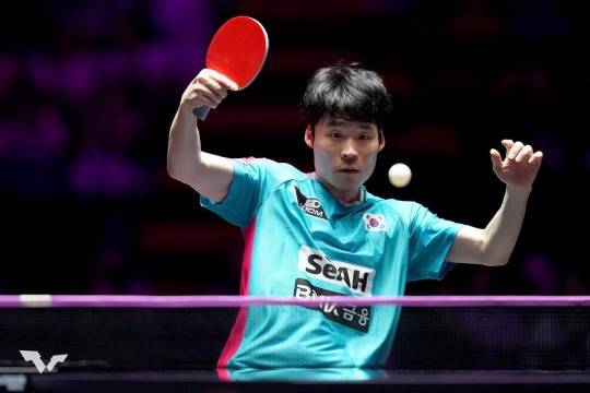 WTT 마카오 챔피언스에 출전한 장우진의 경기 장면. 사진[연합뉴스]