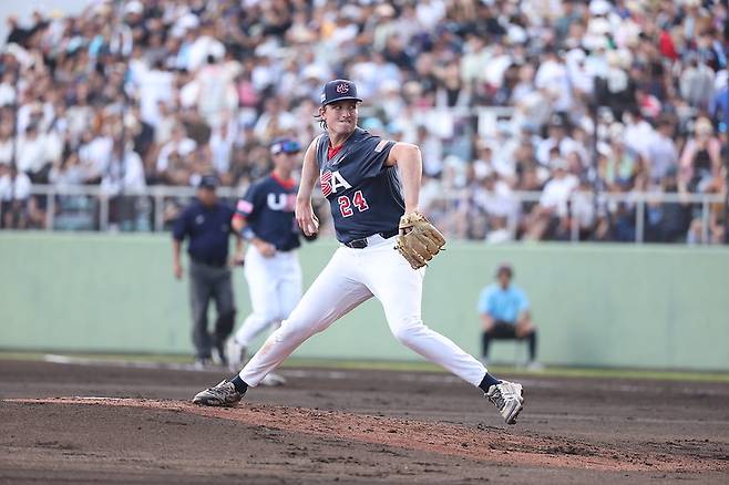 ▲ 미국 선발투수 콜먼 보스윅은 7이닝 무실점으로 완봉승을 거뒀다. 미국은 슈퍼라운드와 메달 결정전 4경기에서 모두 선발투수가 6이닝 이상 투구하고 실점하지 않는 괴력의 마운드를 자랑했다. ⓒ WBSC
