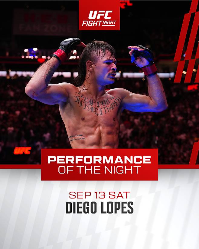 제앙 실바와 맞대결에서 승리를 거둔 디에고 로페스. /사진=UFC 공식 사회관계망서비스(SNS)