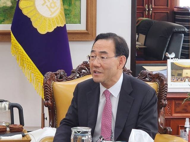 주호영 국회부의장(대구 수성구갑)이 15일 국회 본청에서 지역 기자간담회를 하고 있다. 주호영 의원실 제공.