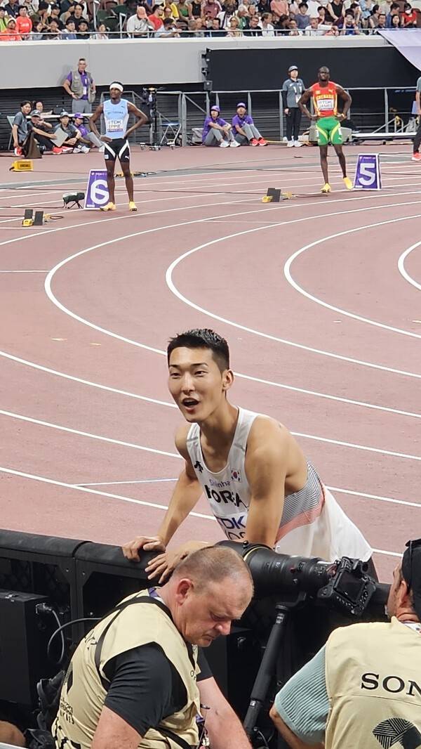 14일 일본 도쿄 국립경기장에서 열린 2025 세계육상연맹(WA) 도쿄 세계육상선수권대회 남자 높이뛰기 예선에 출전한 우상혁. /사진=대한육상연맹