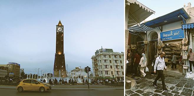 튀니스 도심의 랜드마크 시계탑, 구시가지의 시장 풍경