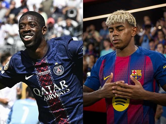 파리 생제르맹(PSG)의 우스만 뎀벨레와 FC바르셀로나의 라민 야말이 2025 발롱도르의 유력 후보로 좁혀지고 있다. 사진출처｜PSG·FC바르셀로나 페이스북