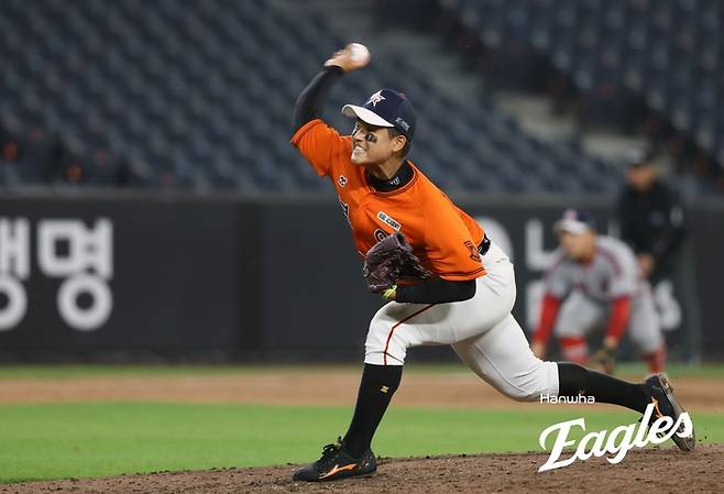 북일고 박준현이 대전 한화생명 볼파크에서 열린 제3회 한화이글스배 고교 vs 대학 올스타전에서 역투하고 있다. 사진 | 한화 이글스