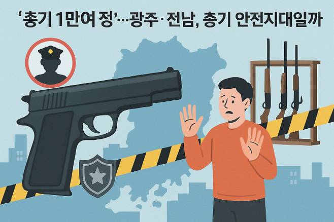 최근 장흥에서 동료를 멧돼지로 착각해 오인 사격하는 사건이 발생한 가운데, 광주·전남 지역도 총기 안전지대가 아니라는 목소리가 나오고 있다. /챗GPT 생성 이미지.