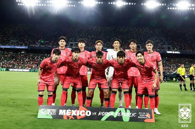 10일 미국 내슈빌의 지오디스파크에서 열린 한국과 멕시코의 친선경기. 선발로 나선 한국의 베스트11. 사진=대한축구협회