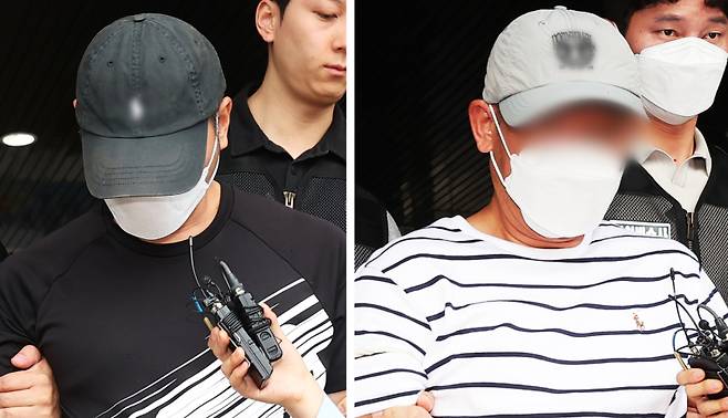 KT 무단 소액결제 사건의 피의자인 중국 국적 남성 A씨(왼쪽)와 B씨. 연합뉴스