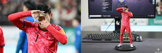 구글 ‘제미나이 2.5 플래시 이미지’를 활용해 손흥민 선수 사진(왼쪽)을 3D 피규어(오른쪽)으로 만들어 본 모습.