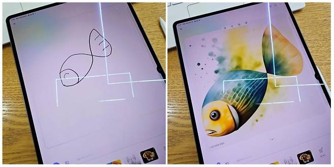 그리기 서시스트. 물고기 모양을 대충 그려도 전문가 수준의 일러스트로 바꿔준다. /사진=김승한 기자
