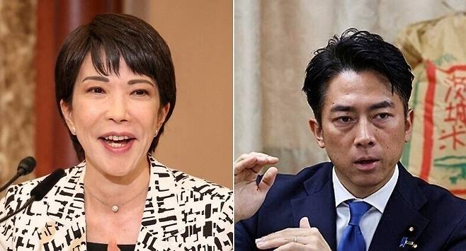 다카이치 사나에 전 일본 경제안전보장담당상(왼쪽)과 고이즈미 신지로 농림수산상. 로이터 연합뉴스