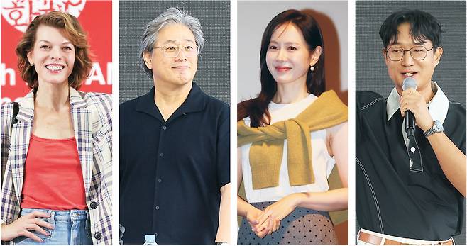 배우 밀라 요보비치(왼쪽 사진부터)가 신작 ‘프로텍터’를 부산영화제에서 최초 공개한다. 박찬욱 감독이 개막작으로 선정된 ‘어쩔수가없다’ 야외 오픈토크에 나서 관객을 만났고, 손예진은 액터스하우스에서 팬들과 만나 연기에 대한 이야기를 나눴다. 조우진도 오픈토크에서 추석 개봉을 앞둔 ‘보스’를 소개하고 있다.   연합뉴스