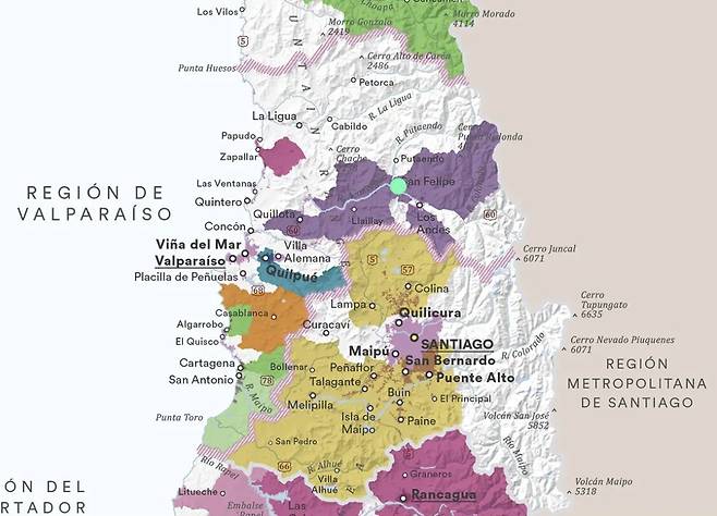 푸엔테 알토 위치. 칠레와인협회