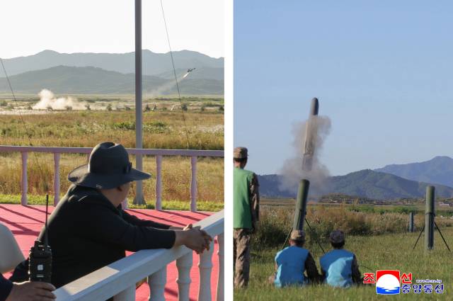 김정은 북한 국무위원장이 지난 18일 무인항공기술연합체 산하 연구소와 기업소들에서 개발 생산하고 있는 무인무장장비들의 성능 시험을 지도했다고 조선중앙통신이 19일 보도했다. 조선중앙통신·연합뉴스