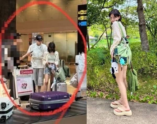 20일 배우 김도훈과 김유정으로 추측되는 인물이 공항에서 함께 찍힌 사진(왼쪽)속 여성의 옷차림이 김유정이 지난 6월 인스타그램에 올린 사진 속 모습과 유사하다. /온라인 커뮤니티, 김유정 인스타그램