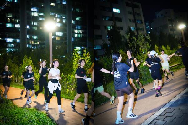 경기도 성남시 굿모닝 파크를 뛰고 있는 기자와 러닝 크루의 모습. ‘하이런(HIRC)’ 제공