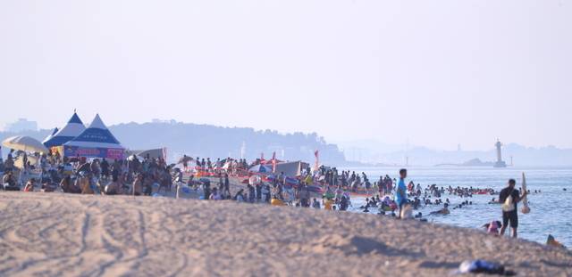 지난 8월 23일 강원 강릉시 경포해수욕장에서 피서객들이 물놀이를 즐기고 있다. 앞서 같은 달 17일 이 해수욕장은 폐장했지만, 피서객들의 발길이 이어졌다. 연합뉴스