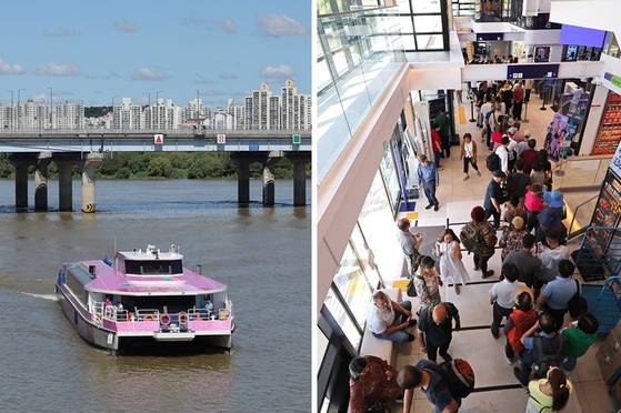 21일 서울 여의도 선착장을 향하는 한강버스와 승선을 기다리는 시민들의 모습. 〈사진=연합뉴스〉