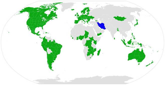 전 세계에서 스타링크 통신 서비스를 이용할 수 있는 지역(2025년 6월 기준). 9월 현재 150개국에서 600만명 이상이 이용하고 있다. 위키미디어 코먼스