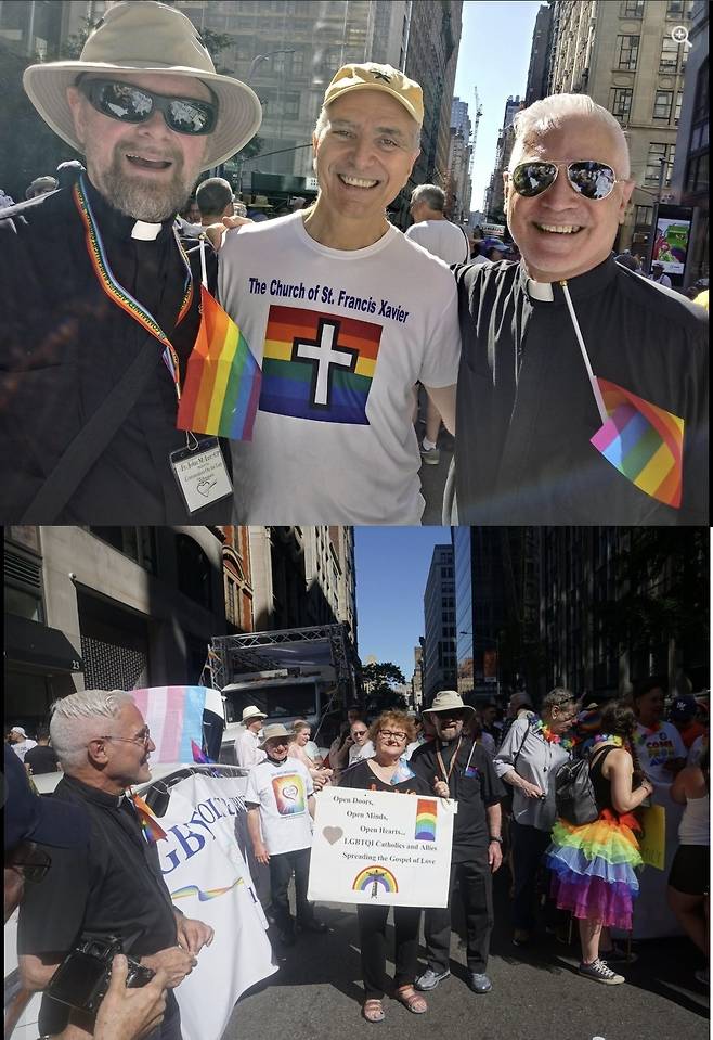 제임스 마틴 신부가 2019년 미국 뉴욕에서 열린 프라이드 행진 뒤 페이스븍에 ‘LGBT 신도와 친구들’이란 이름으로 올린 사진들. 제임스 마틴 신부 페이스북