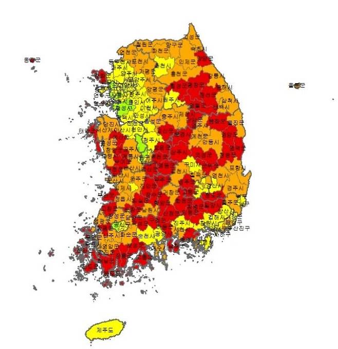 2024년 3월 기준 전국 228개 시군구별 소멸위험지역 현황 / 사진 = 한국고용정보원