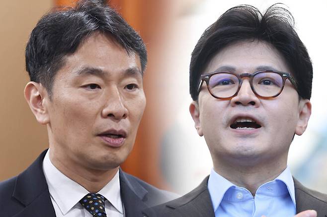 (왼쪽)이복현 전 금융감독원장과 (오른쪽)한동훈 전 국민의힘 비상대책위원장 ⓒ시사저널 양선영 디자이너·연합뉴스