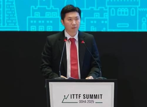 ITTF 총회서 부회장 후보로 정견 발표하는 유승민 대한체육회장  [ITTF 방송 화면 캡처. 재판매 및 DB 금지]