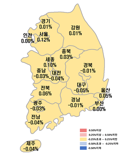 2025년 9월 3주차 시·도별 아파트 매매가격지수 변동률. 한국부동산원 제공