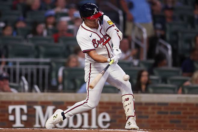 애틀랜타 브레이브스 김하성이 23일(한국시각) 트루이스트파크에서 열린 워싱턴 내셔널스전에서 2회말 좌전안타를 날리고 있다. Imagn Images연합뉴스