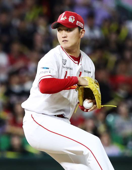 23일 인천 KIA전에서 개인 한 경기 최다 탈삼진 기록을 갈아치운 김건우. SSG 제공