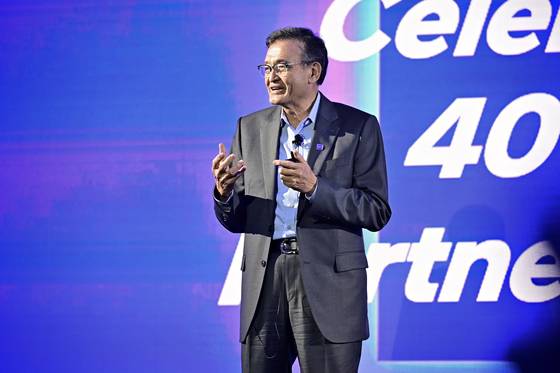 Intel CEO Lip-Bu Tan delivers remarks at an event celebrating Intel's 40th anniversary in Taiwan held at Le Méridien Taipei Hotel on May 19. [INTEL]