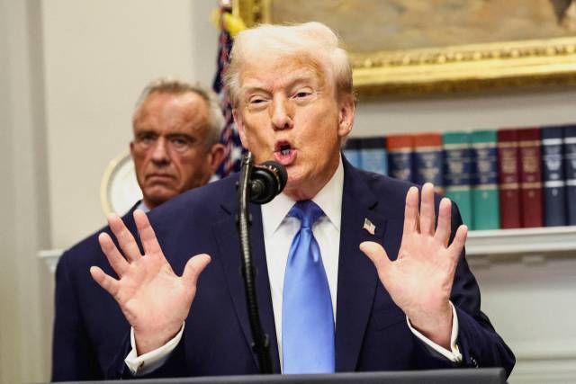 ▲22일(현지시간) 미국 워싱턴DC 백악관에서 도널드 트럼프 미 대통령이 연설하고 있다. ⓒ로이터=연합뉴스