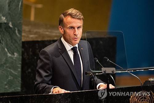 유엔에서 팔레스타인 국가 인정한 프랑스 마크롱 대통령 [EPA 연합뉴스 자료사진. 재판매 및 DB 금지]