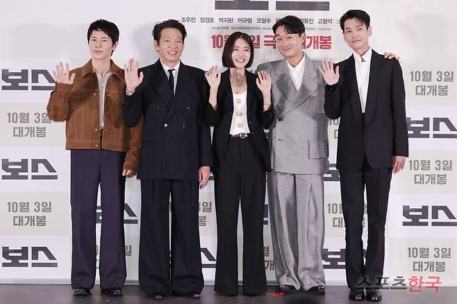 영화 '보스' 언론시사회에 참석한 이규형, 박지환, 라희찬 감독, 황우슬혜, 조우진, 정경호. 25.9.24 ⓒ이혜영 기자 lhy@hankooki.com