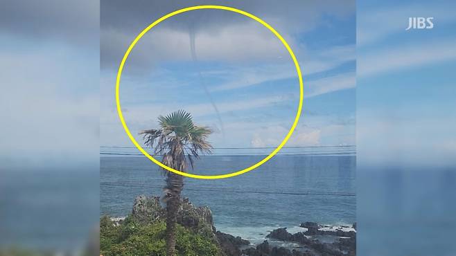 오늘(24일) 낮 서귀포시 남원읍 신례리 공천포 앞바다에서 관측된 용오름 (시청자 제공)