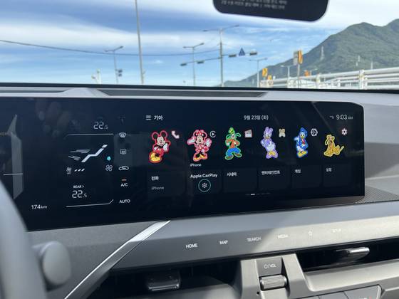 The Kia EV5 has a Disney-themed display. [SARAH CHEA]