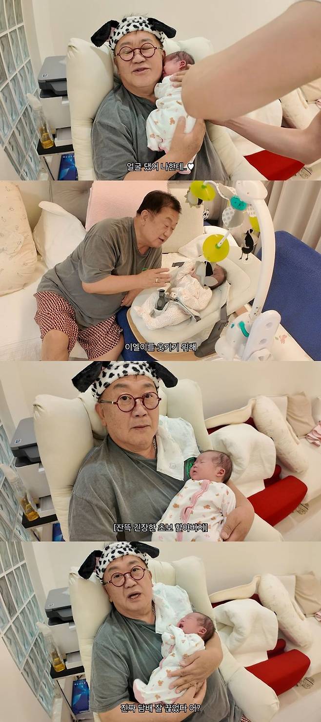 [서울=뉴시스] 코미디언 이용식이 손녀를 품에 안고 감격했다. (사진=유튜브  아뽀TV 캡처) 2025.07.09. photo@newsis.com *재판매 및 DB 금지