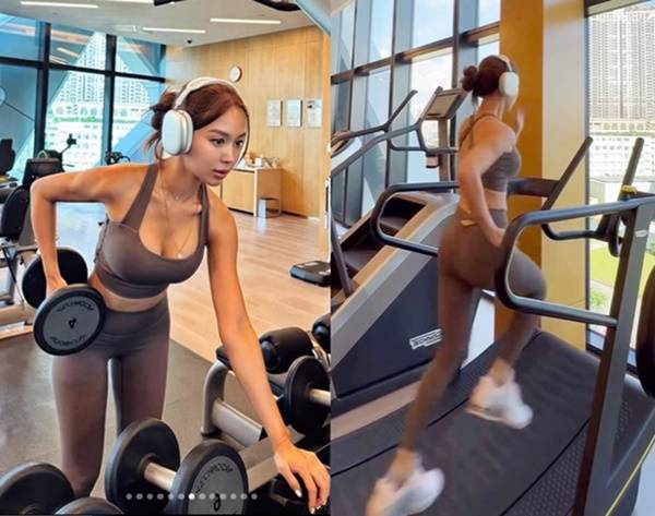 김희정은 아침에 근력운동과 유산소운동을 병행한 강도높은 운동을 했다. [사진=김희정 SNS]