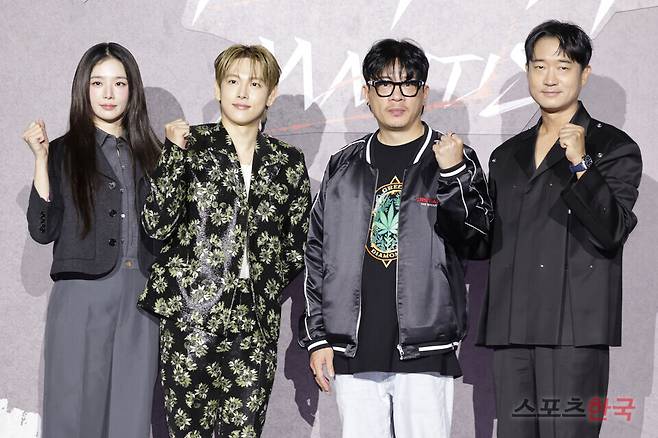 넷플릭스 영화 '사마귀' 제작보고회에 참석한 배우 박규영, 임시완, 이태성 감독, 조우진. 25.9.25 ⓒ이혜영 기자 lhy@hankooki.com