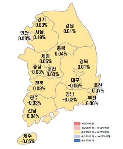 25일 기준 시도별 아파트 매매가격지수 변동률. 한국부동산원 제공