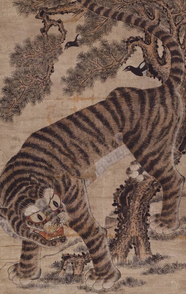 국립중앙박물관의 소장품 ‘까치호랑이 그림’. 부작화에 자주 등장한 맹수이다.  돌베개 제공
