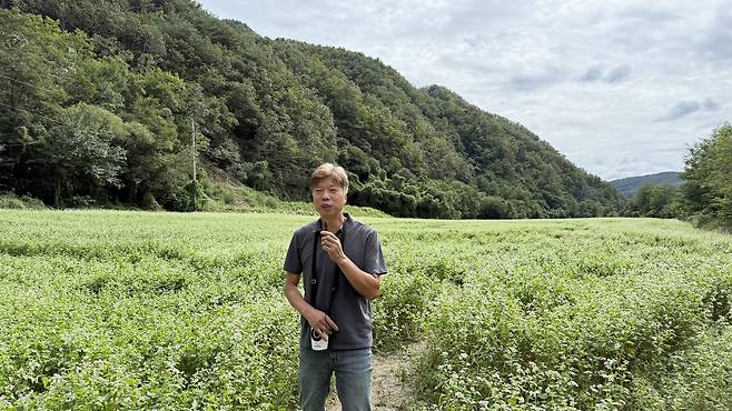 Menge Village's operator Park Sung-ho in his wheat field [WOO JI-WON]