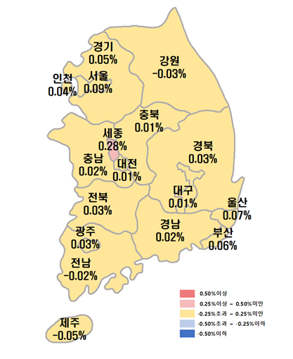 ▲ 시도별 아파트 전세가격지수 변동률 [한국부동산원]