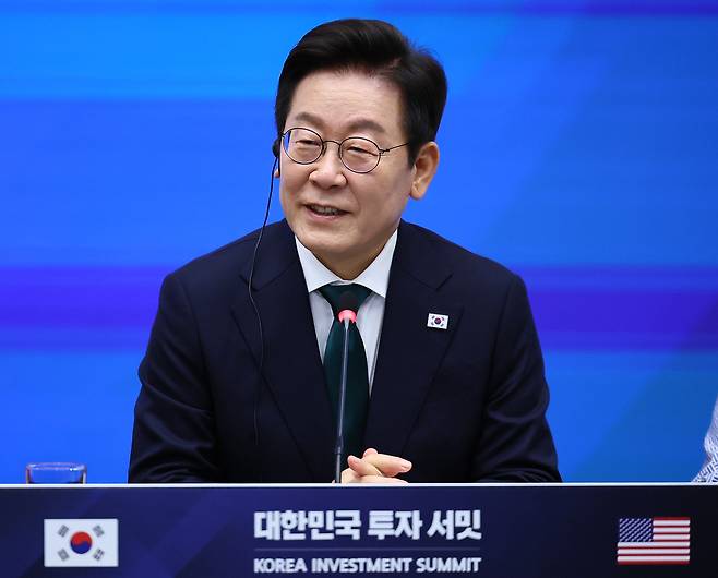 이재명 대통령이 25일(현지시간) 미국 뉴욕 증권거래소에서 열린 한국경제설명회 투자서밋에서 발언하고 있다.