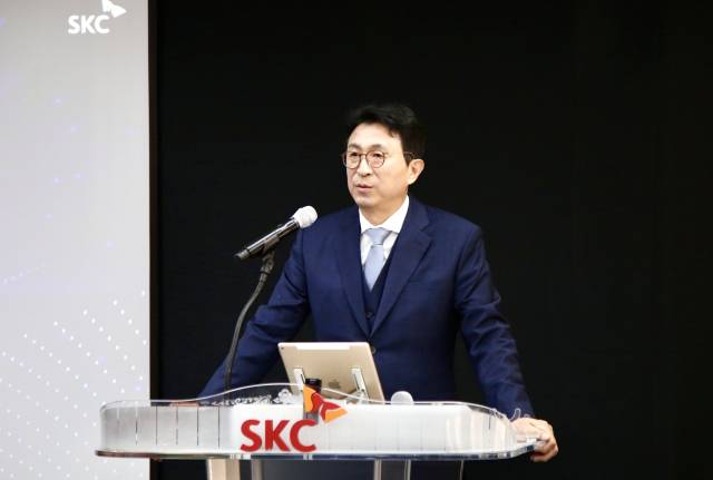 박원철 SKC 사장이 3월 서울 본사에서 열린 제52기 정기 주주총회에서 발언하고 있다. 사진 제공=SKC