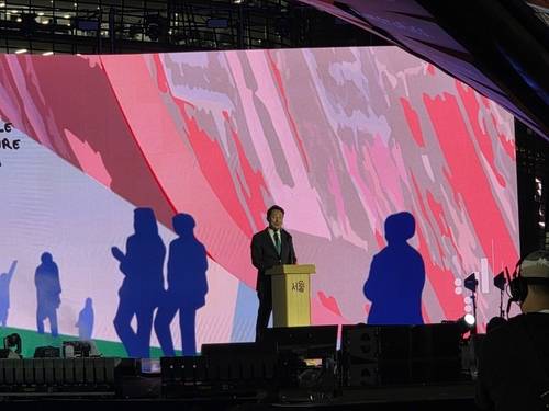 26일 서울도시건축비엔날레 개막식에서 환영사 하는 오세훈 서울시장 [촬영 정 수 연]