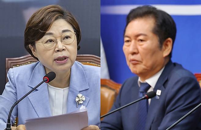 김정재 국민의힘 의원(왼쪽)과 정청래 민주당 대표 [사진출처=연합뉴스/편집]