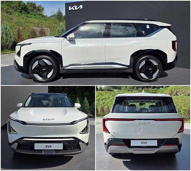 기아 EV5 측면(위부터 시계 방향), 후면, 전면. 서재근 기자