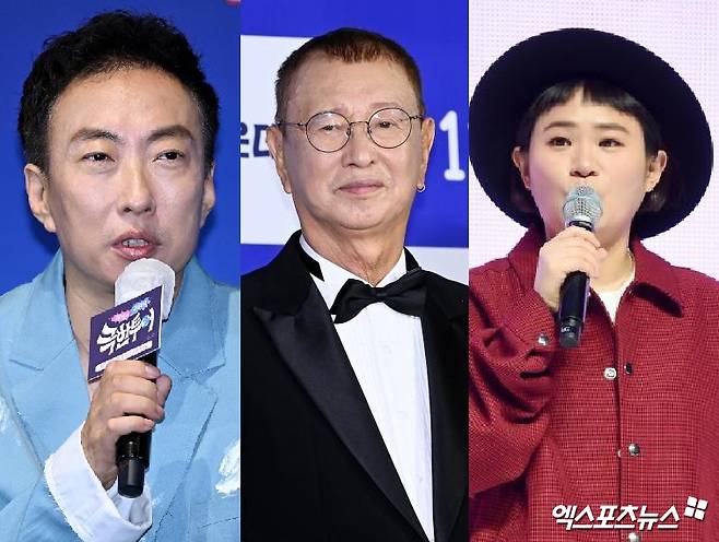 故 전유성과 코미디언 박명수, 김신영.